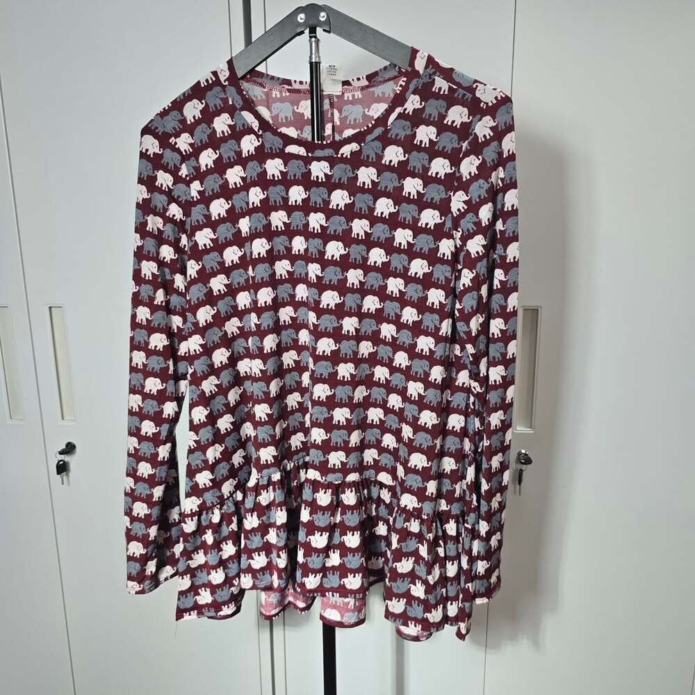 Elephant Print Stretchy Peplum Blouse Size L
